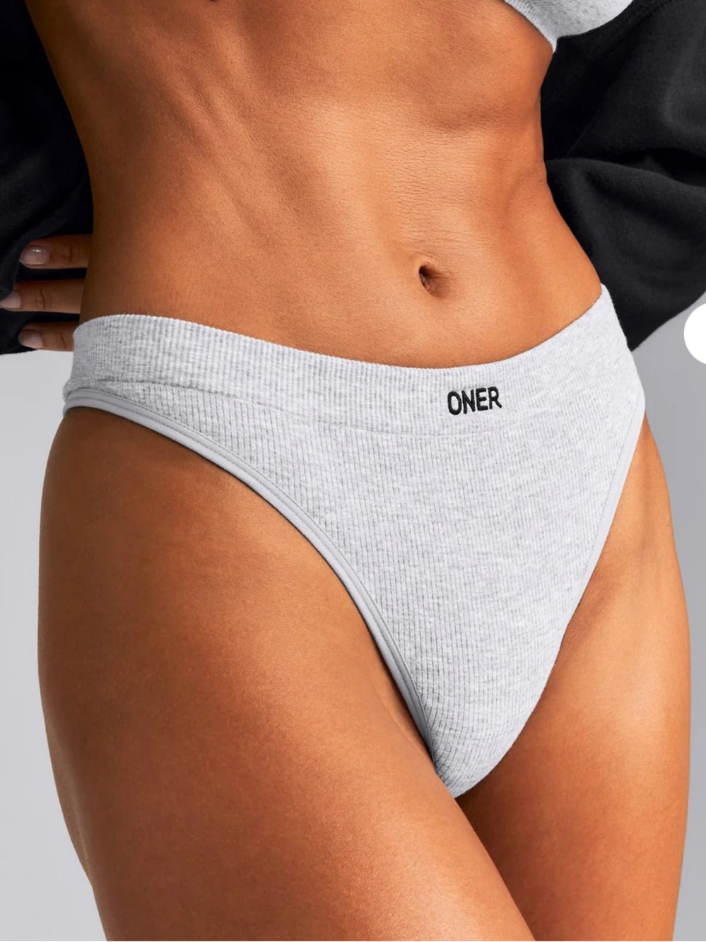 Oner Active Light Gray Ribbed High-Cut Bikini Bottom